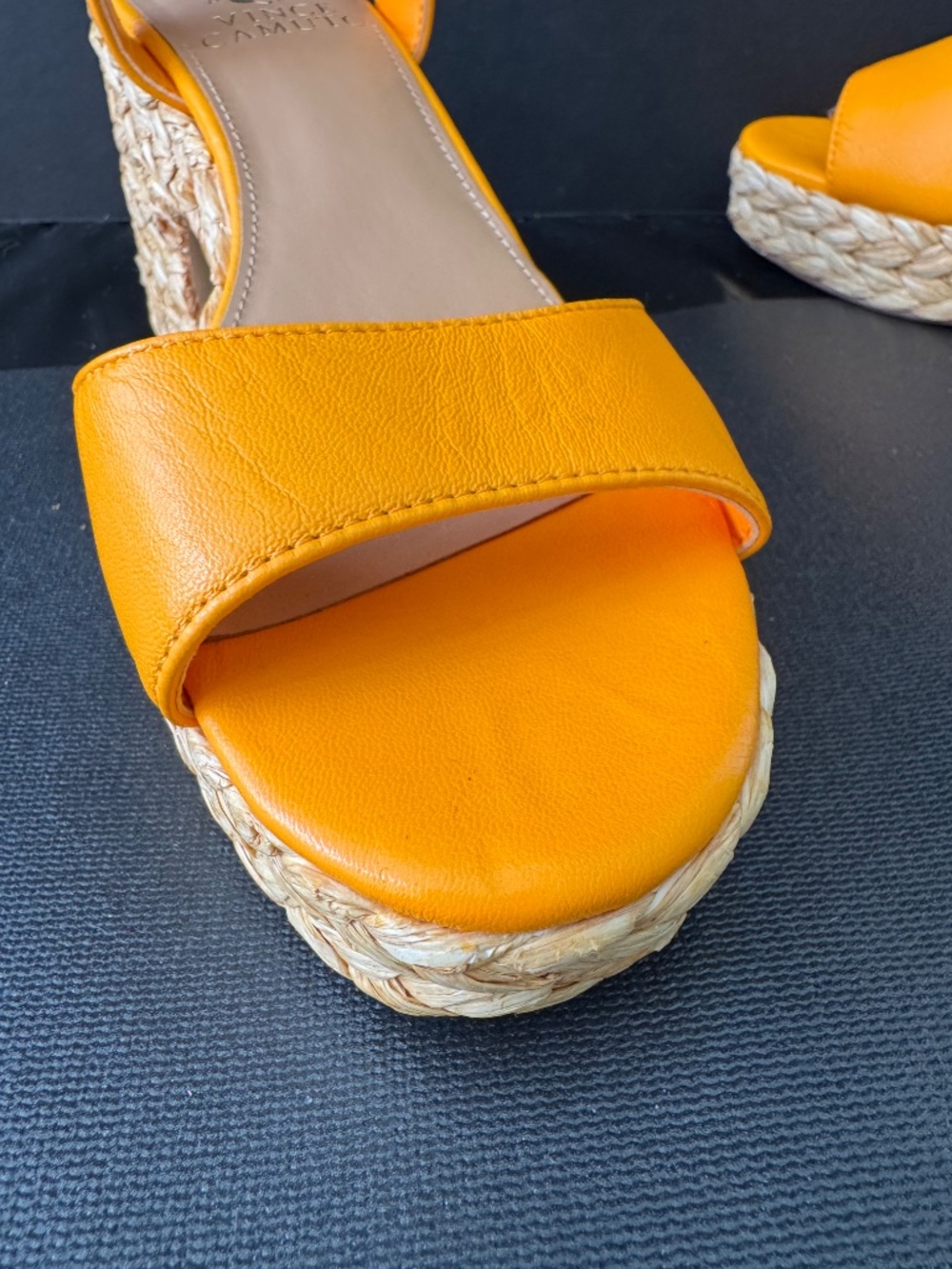 Vince Camuto Orange Leather Espadrille Sandals Ankle Strap Size 6 NWOB - Picture 8 of 16